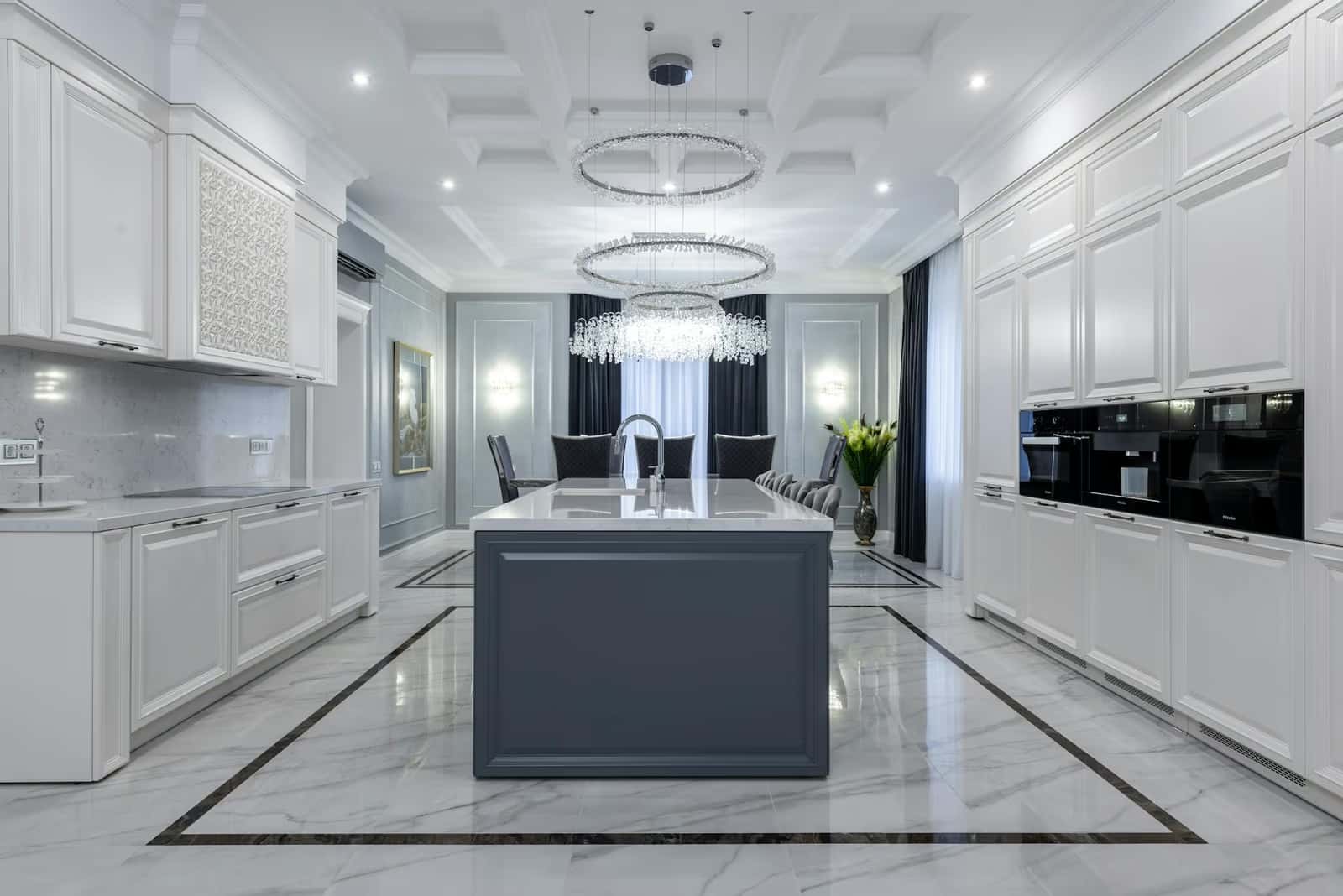 Spacious modern kitchen with a large island and integrated appliances