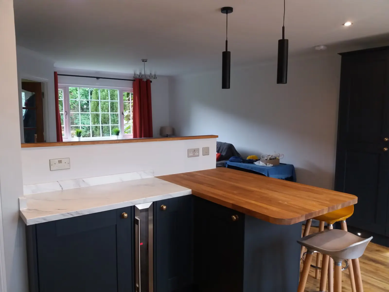 Navy Shaker Kitchen Renovation with Oak Worktop