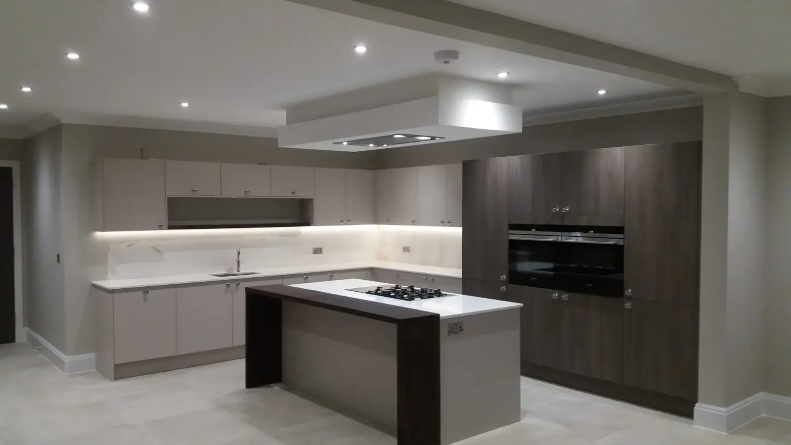 Our completed cashmere & dark wood kitchen